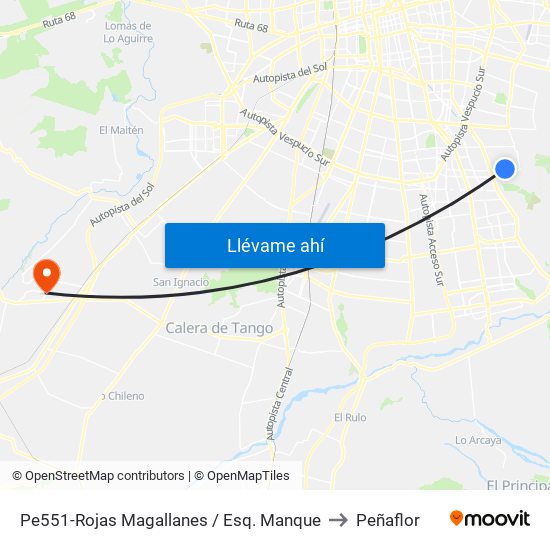 Pe551-Rojas Magallanes / Esq. Manque to Peñaflor map