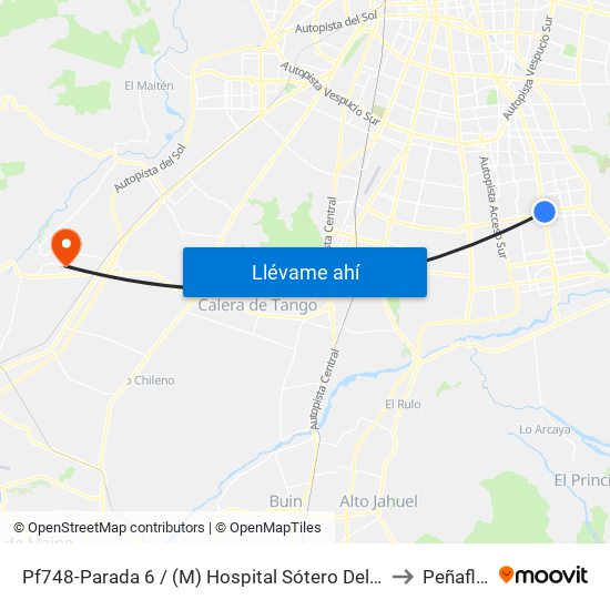 Pf748-Parada 6 / (M) Hospital Sótero Del Río to Peñaflor map