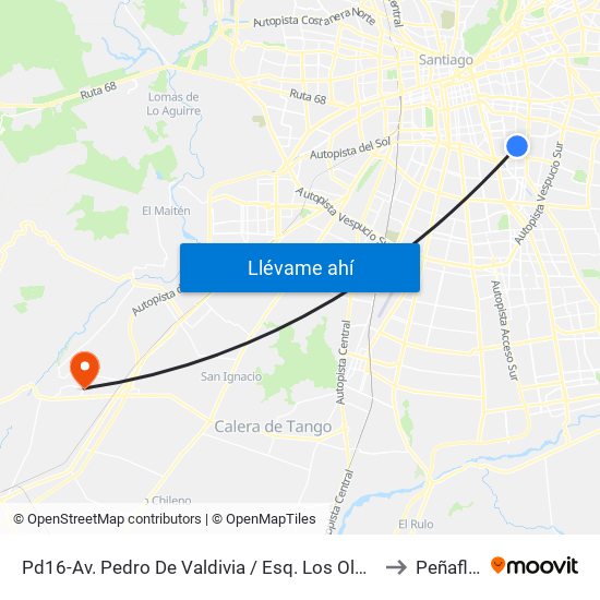 Pd16-Av. Pedro De Valdivia / Esq. Los Olmos to Peñaflor map
