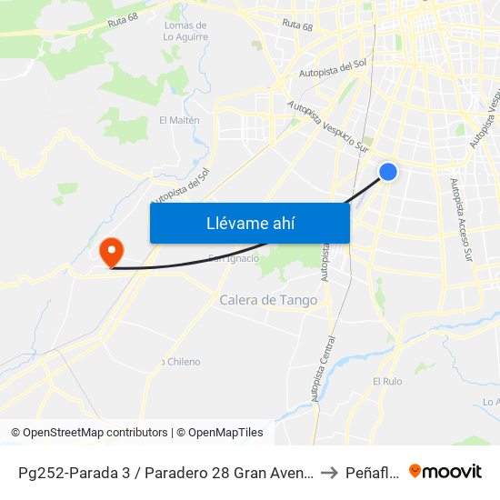 Pg252-Parada 3 / Paradero 28 Gran Avenida to Peñaflor map
