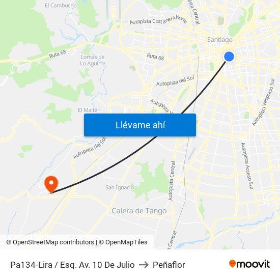 Pa134-Lira / Esq. Av. 10 De Julio to Peñaflor map