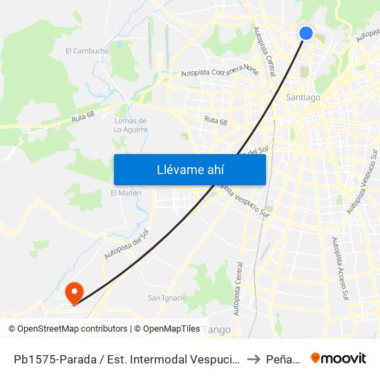 Pb1575-Parada / Est. Intermodal Vespucio Norte to Peñaflor map