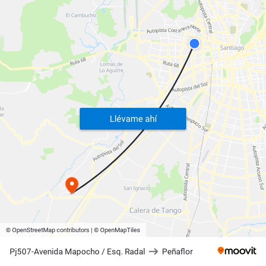 Pj507-Avenida Mapocho / Esq. Radal to Peñaflor map