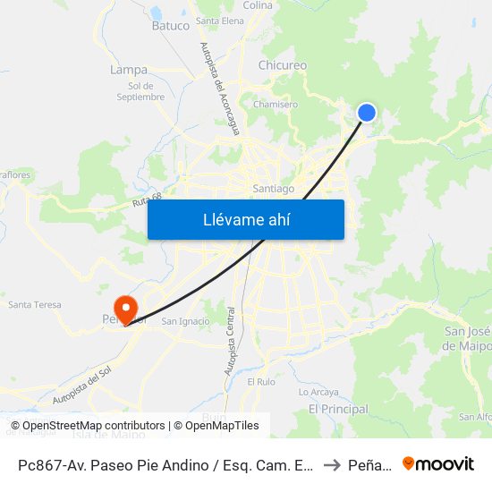 Pc867-Av. Paseo Pie Andino / Esq. Cam. El Huinganal to Peñaflor map