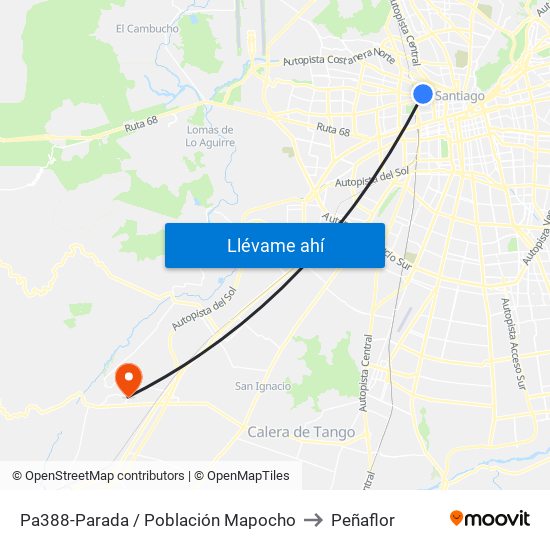 Pa388-Parada / Población Mapocho to Peñaflor map