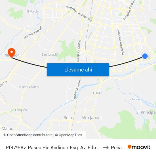 Pf879-Av. Paseo Pie Andino / Esq. Av. Eduardo Cordero to Peñaflor map