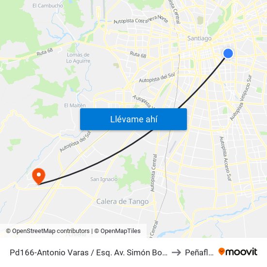 Pd166-Antonio Varas / Esq. Av. Simón Bolivar to Peñaflor map