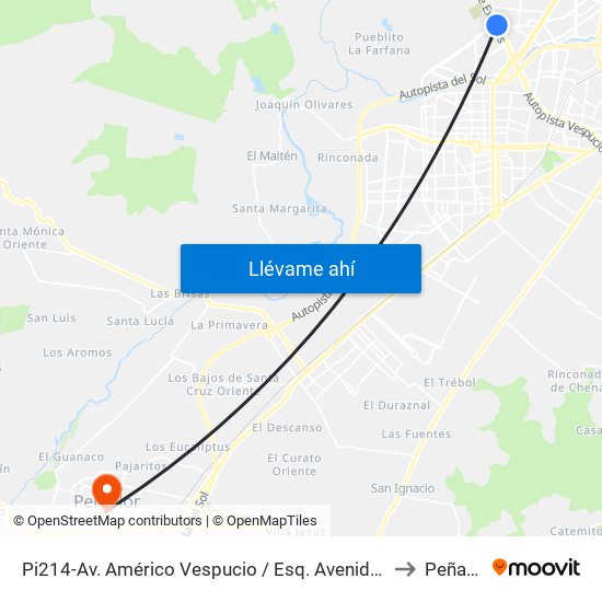 Pi214-Av. Américo Vespucio / Esq. Avenida El Rosal to Peñaflor map