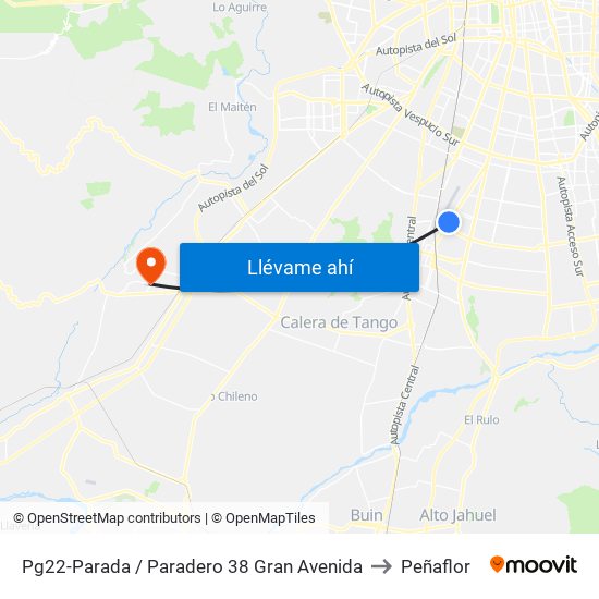 Pg22-Parada / Paradero 38 Gran Avenida to Peñaflor map