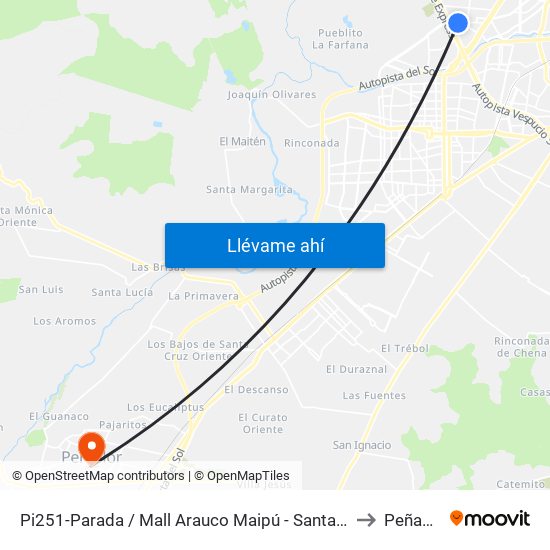 Pi251-Parada / Mall Arauco Maipú - Santa Elena to Peñaflor map