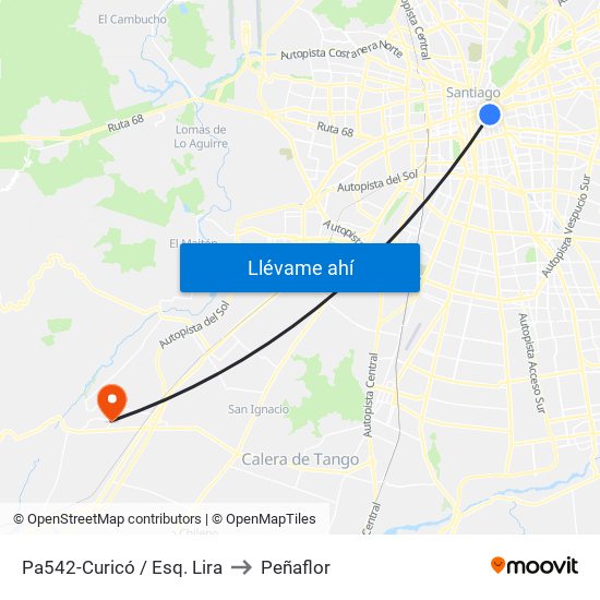 Pa542-Curicó / Esq. Lira to Peñaflor map