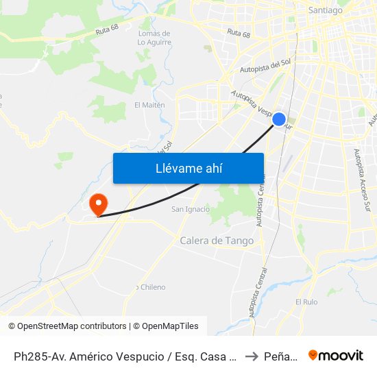 Ph285-Av. Américo Vespucio / Esq. Casa Grande to Peñaflor map