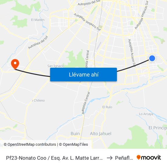 Pf23-Nonato Coo / Esq. Av. L. Matte Larraín to Peñaflor map