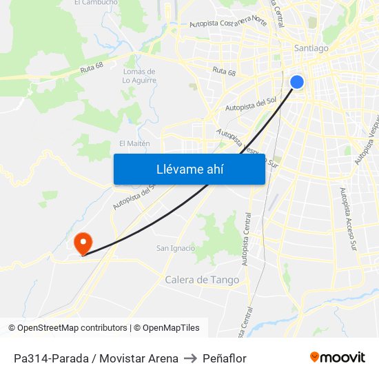 Pa314-Parada / Movistar Arena to Peñaflor map