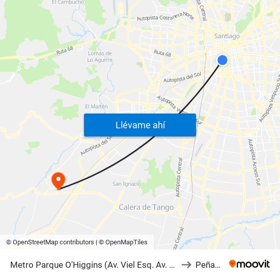 Metro Parque O'Higgins (Av. Viel Esq. Av. Matta) to Peñaflor map