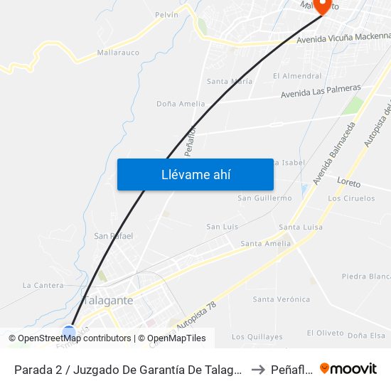 Parada 2 / Juzgado De Garantía De Talagante to Peñaflor map