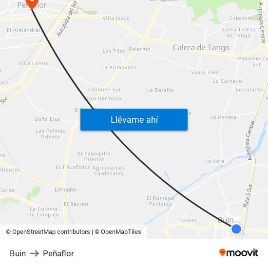 Buin to Peñaflor map