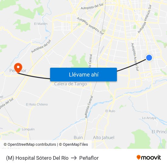 (M) Hospital Sótero Del Río to Peñaflor map