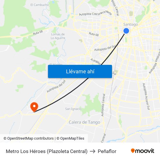 Metro Los Héroes (Plazoleta Central) to Peñaflor map