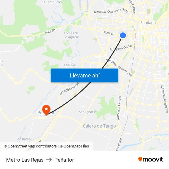 Metro Las Rejas to Peñaflor map