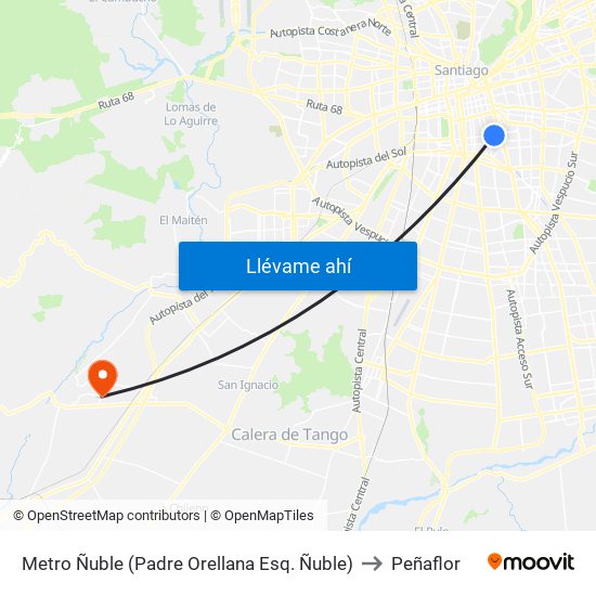 Metro Ñuble (Padre Orellana Esq. Ñuble) to Peñaflor map