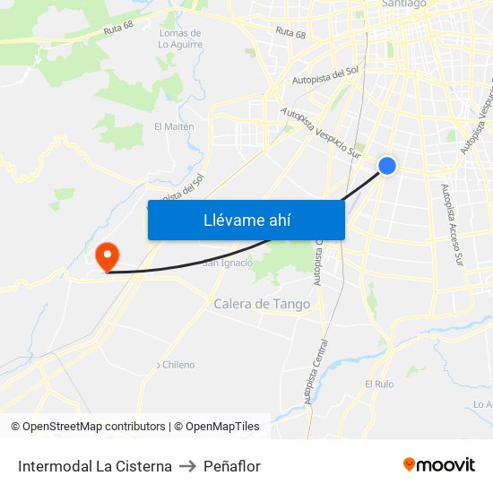 Intermodal La Cisterna to Peñaflor map