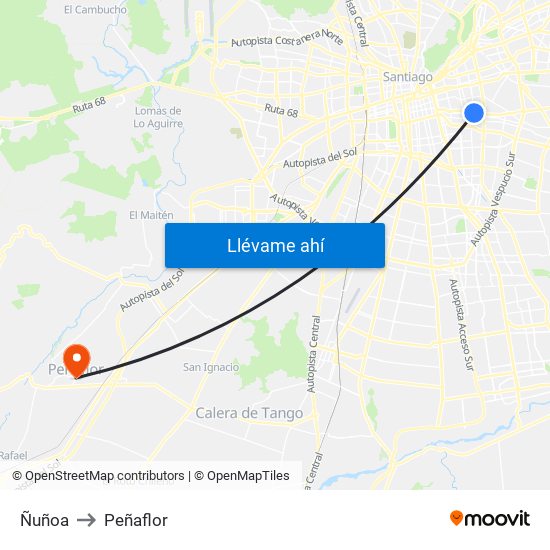 Ñuñoa to Peñaflor map