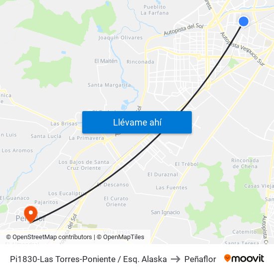 Pi1830-Las Torres-Poniente / Esq. Alaska to Peñaflor map