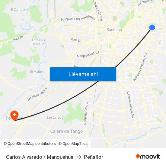 Carlos Alvarado / Manquehue to Peñaflor map