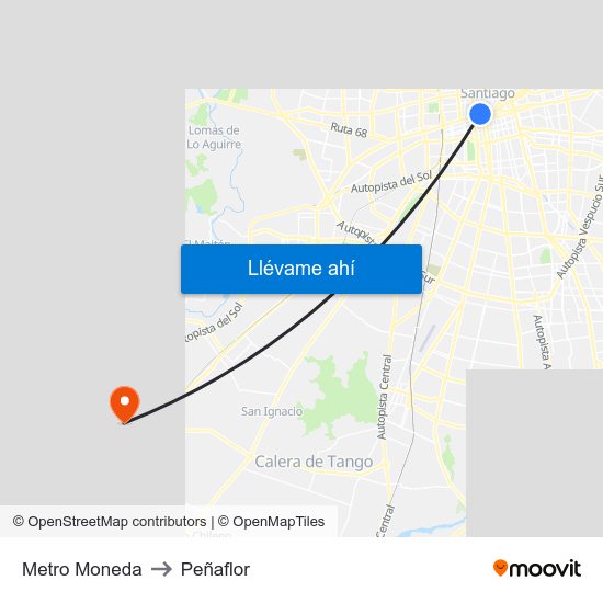 Metro Moneda to Peñaflor map