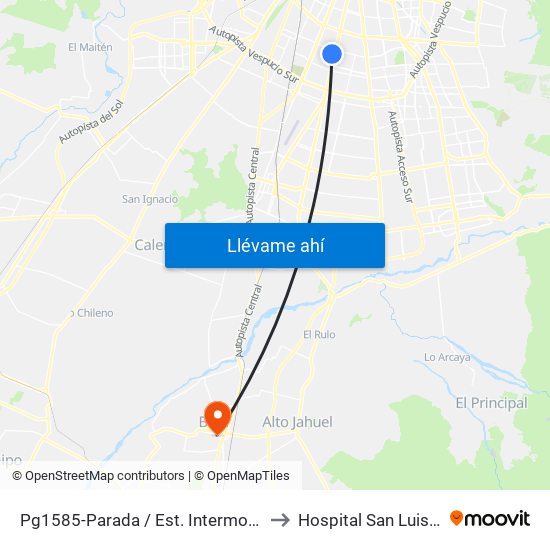 Pg1585-Parada / Est. Intermodal Lo Ovalle to Hospital San Luis De Buin map