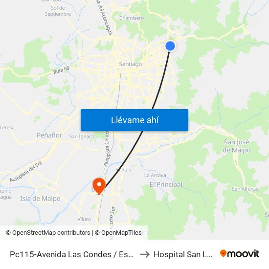 Pc115-Avenida Las Condes / Esq. Psje. Las Condes to Hospital San Luis De Buin map