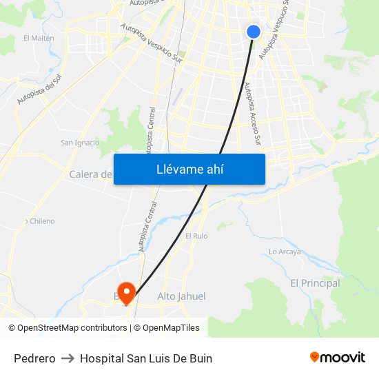 Pedrero to Hospital San Luis De Buin map