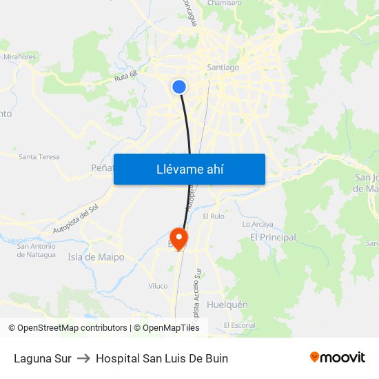 Laguna Sur to Hospital San Luis De Buin map