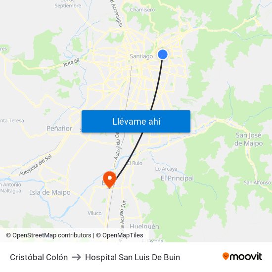 Cristóbal Colón to Hospital San Luis De Buin map