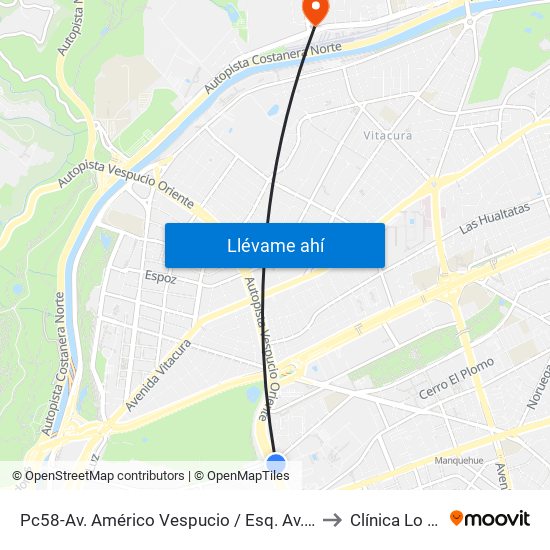 Pc58-Av. Américo Vespucio / Esq. Av. Pdte. Riesco to Clínica Lo Curro map