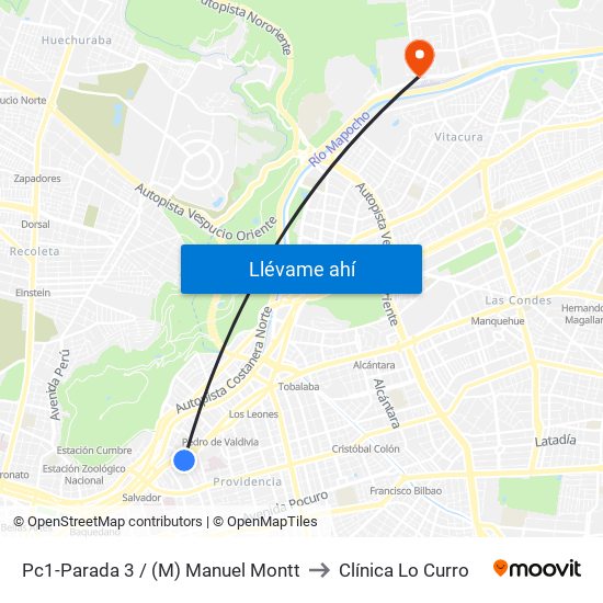 Pc1-Parada 3 / (M) Manuel Montt to Clínica Lo Curro map
