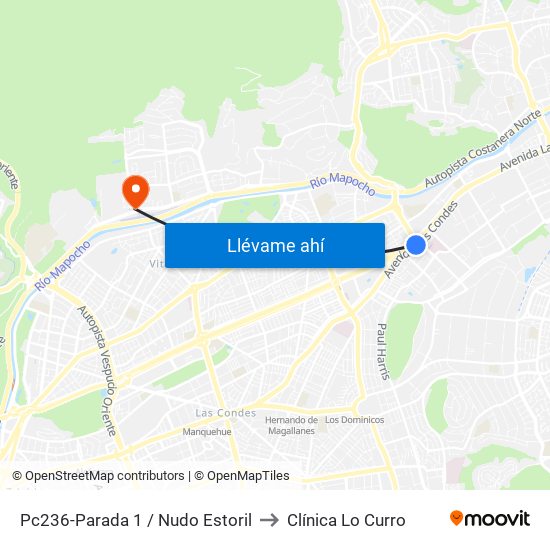Pc236-Parada 1 / Nudo Estoril to Clínica Lo Curro map