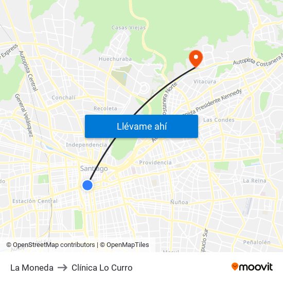 La Moneda to Clínica Lo Curro map
