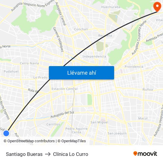 Santiago Bueras to Clínica Lo Curro map