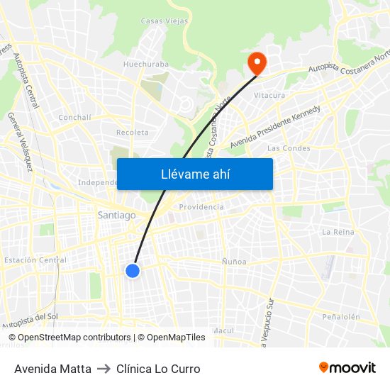 Avenida Matta to Clínica Lo Curro map