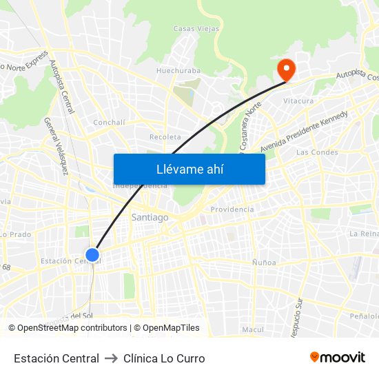 Estación Central to Clínica Lo Curro map