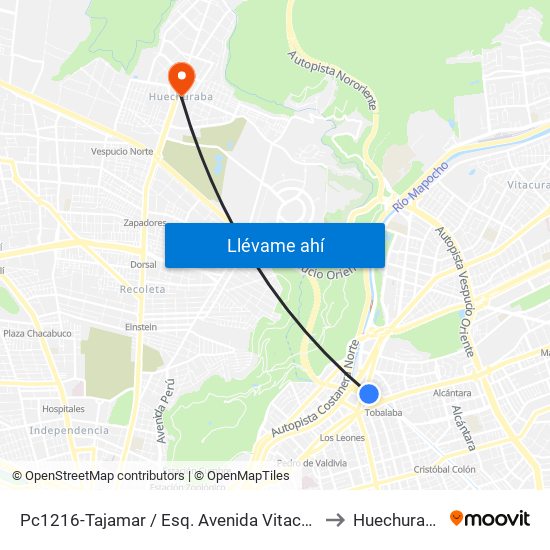 Pc1216-Tajamar / Esq. Avenida Vitacura to Huechuraba map