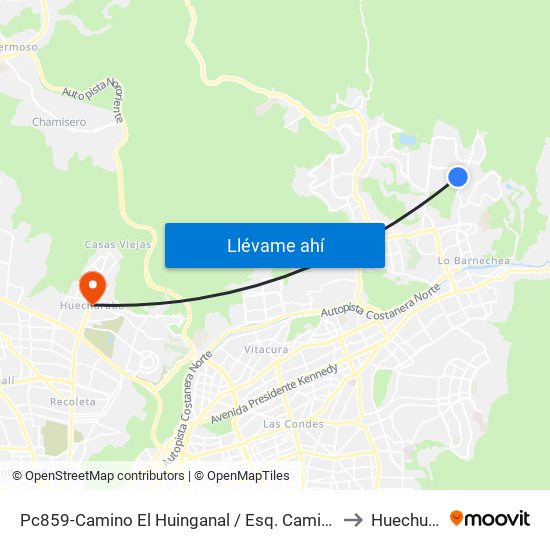 Pc859-Camino El Huinganal / Esq. Camino Del Yunque to Huechuraba map