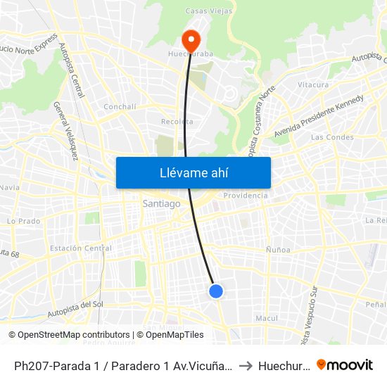 Ph207-Parada 1 / Paradero 1 Av.Vicuña Mackenna to Huechuraba map