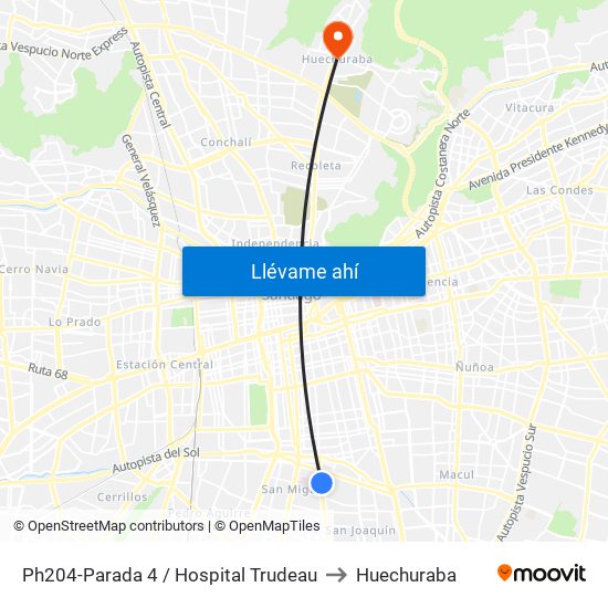 Ph204-Parada 4 / Hospital Trudeau to Huechuraba map