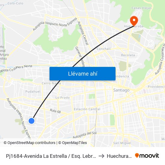Pj1684-Avenida La Estrella / Esq. Lebreles to Huechuraba map