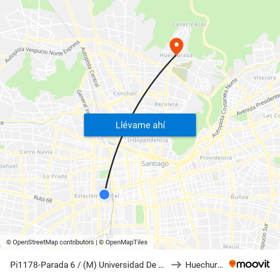 Pi1178-Parada 6 / (M) Universidad De Santiago to Huechuraba map