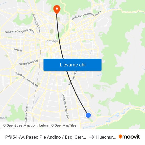 Pf954-Av. Paseo Pie Andino / Esq. Cerro Paranal to Huechuraba map