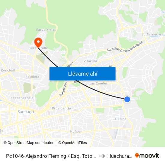 Pc1046-Alejandro Fleming / Esq. Totoralillo to Huechuraba map